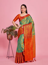 Mimosa Women's Woven Design Kanjivaram Style Art Silk Saree With Blouse Piece : SA00001288RMFREE