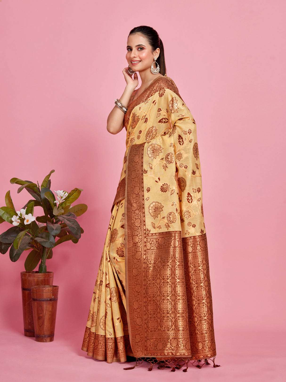 Mimosa Women's Woven Design Banarasi Style Art Silk Saree With Blouse Piece : SA00001334IVRFREE