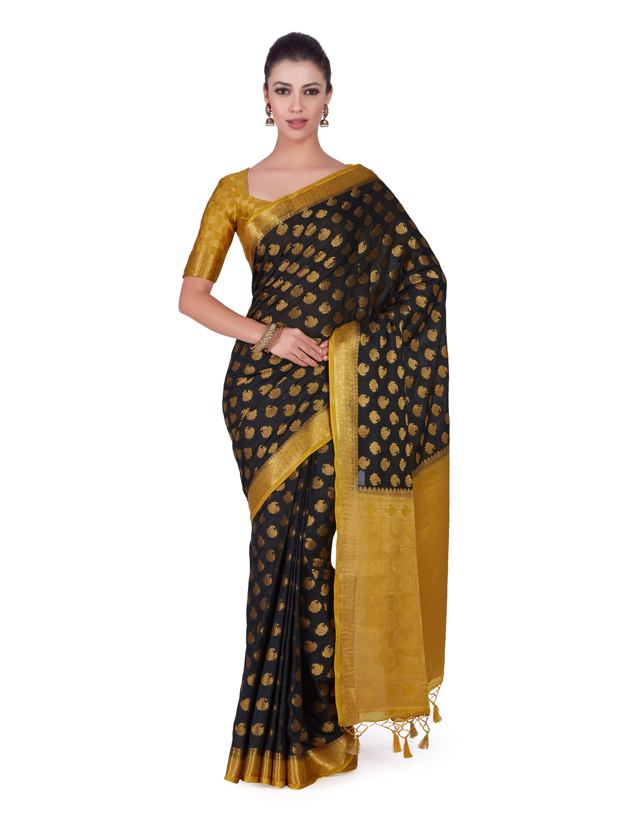 Mimosa Womens Crepe Saree Mysore Silk Black Color