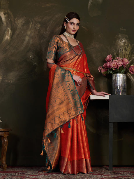 Mimosa Women's Woven Design Kanjivaram Art Silk Saree With Blouse Piece : SA0000915MR