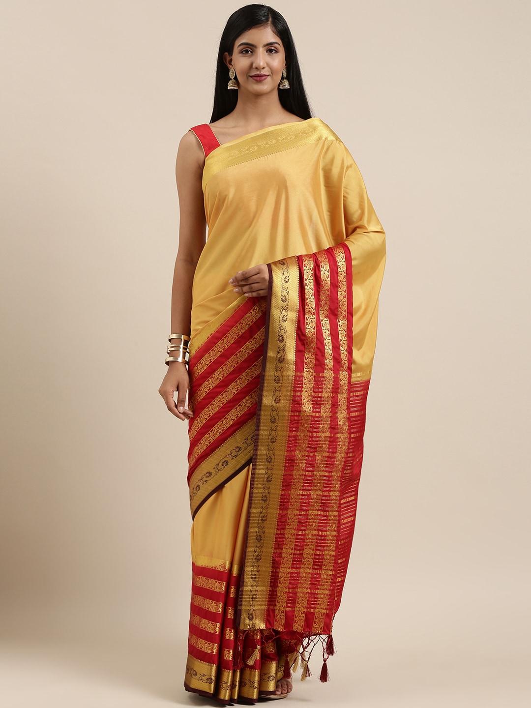 Mimosa Womens Crepe Saree Mysore Silk style Chiku Color