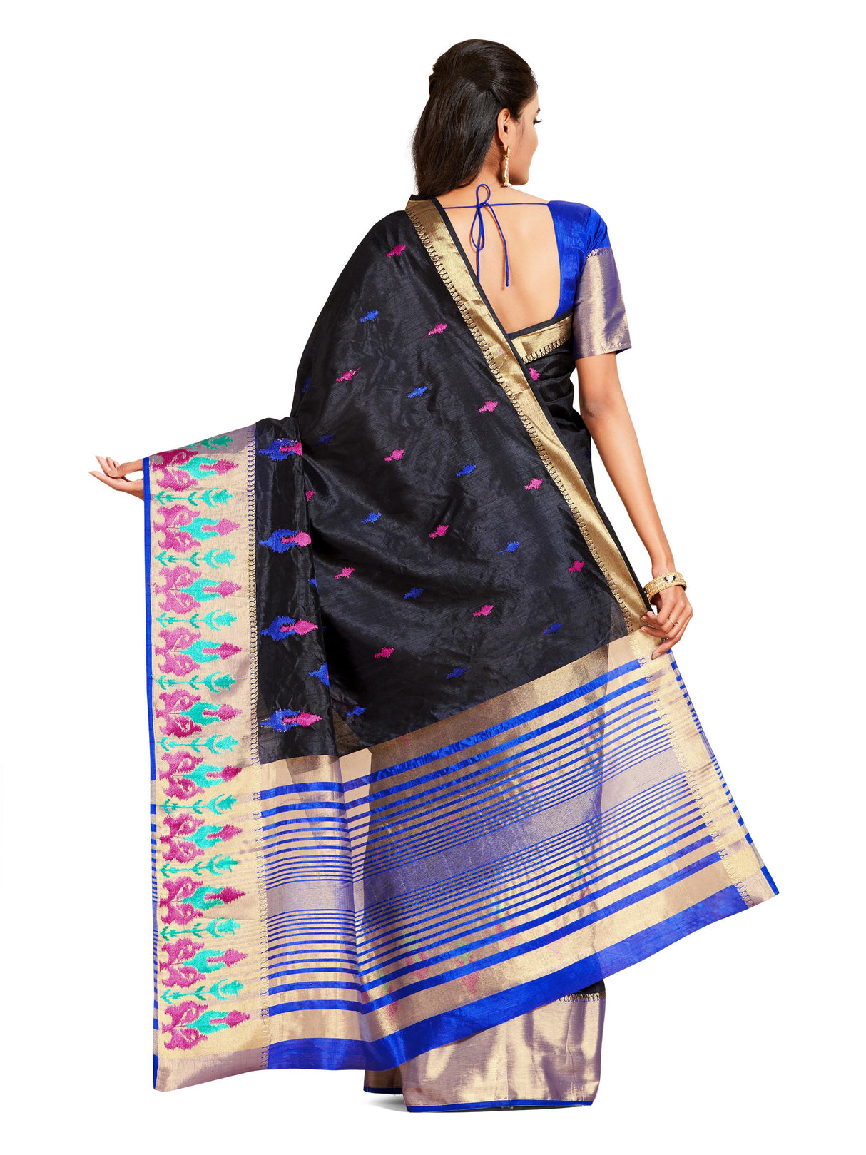 Mimosa Womens Art Silk Saree Kanjivaram style Navy Blue Color