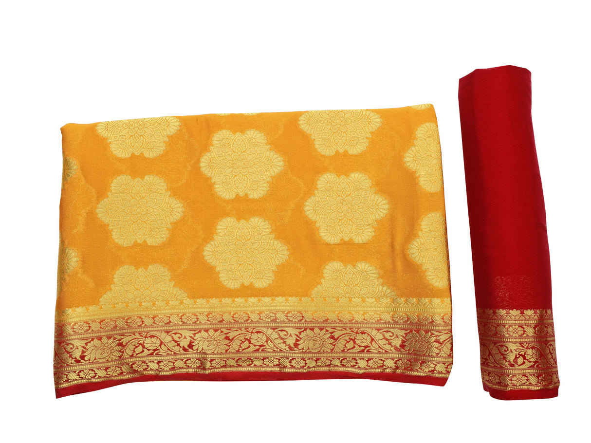 Mimosa Womens Crepe Saree Mysore Silk Mustard Color