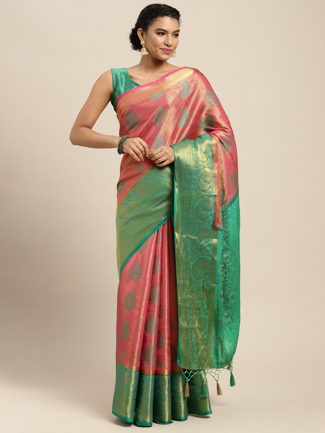 Mimosa Womens Art Silk Saree Kanjivaram Gajjari Color