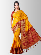 Mimosa Womens Art Silk Saree Kanjivaram Gold Color