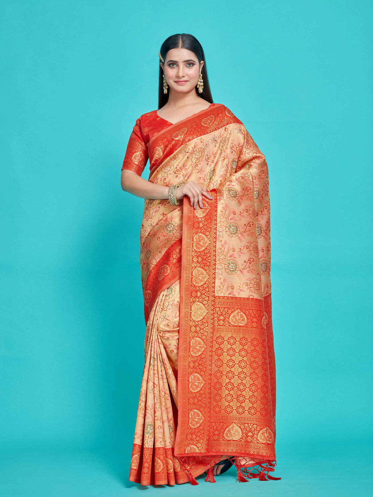 Mimosa Women's Woven Design Kanjivaram Style Art Silk Saree With Blouse Piece : SA00001251PCFREE