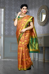 Mimosa Womens Art Silk Saree Kanjivaram Peach Color