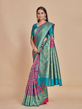 Mimosa Women's Woven Design Patola Style Art Silk Saree With Blouse Piece : SA00001346PNKFREE