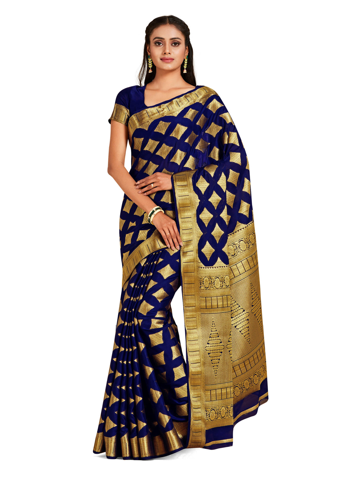 Mimosa Womens Crepe Saree Mysore Silk Navy Blue Color: 4726-2692-SD-NVY