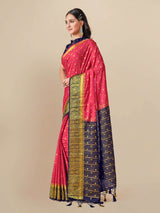 Mimosa Womens Crepe Saree Mysore Silk style Strawberry Color