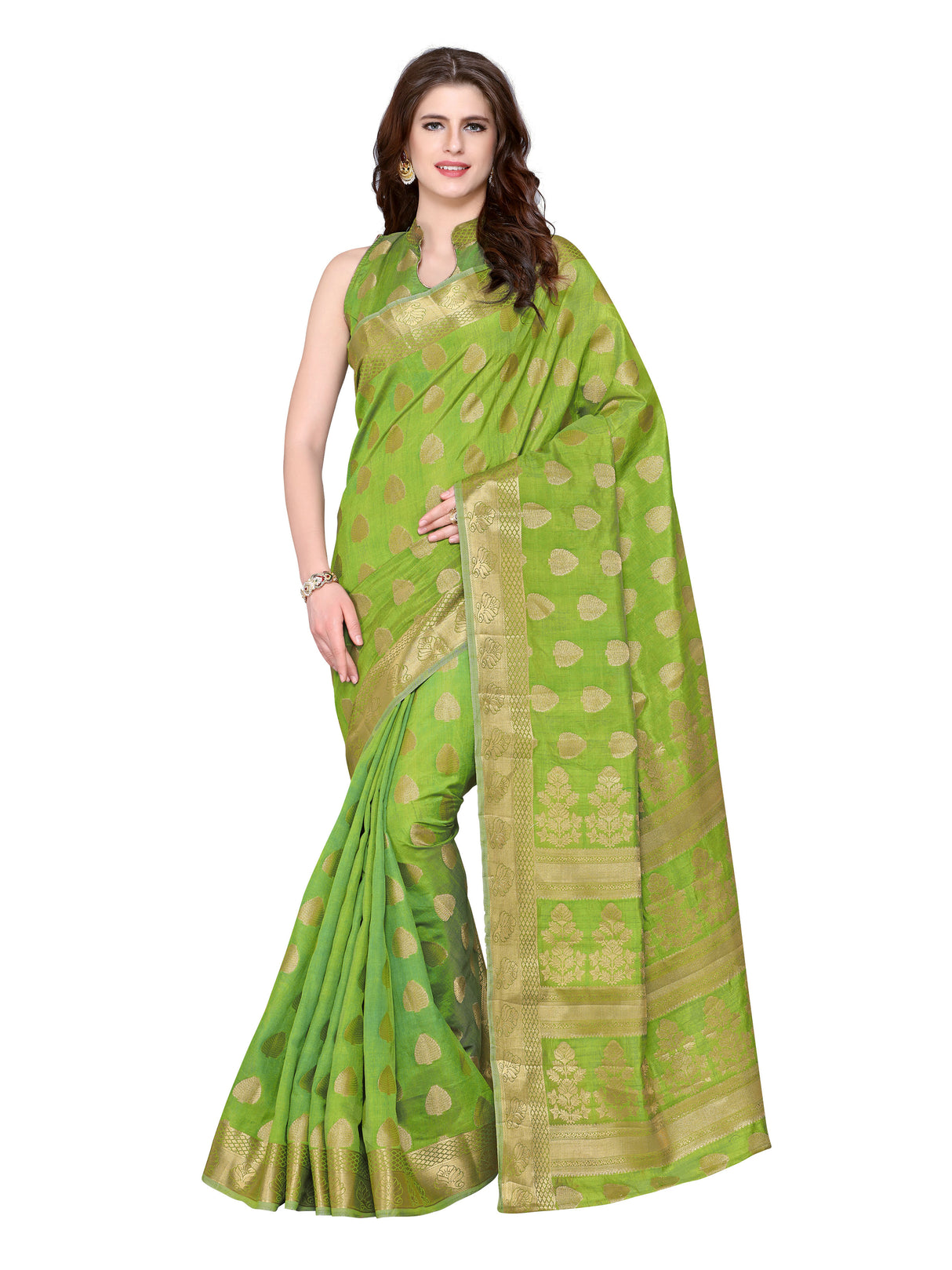 Mimosa Womens Tussar Silk Saree Kanjivaram style Olive Color