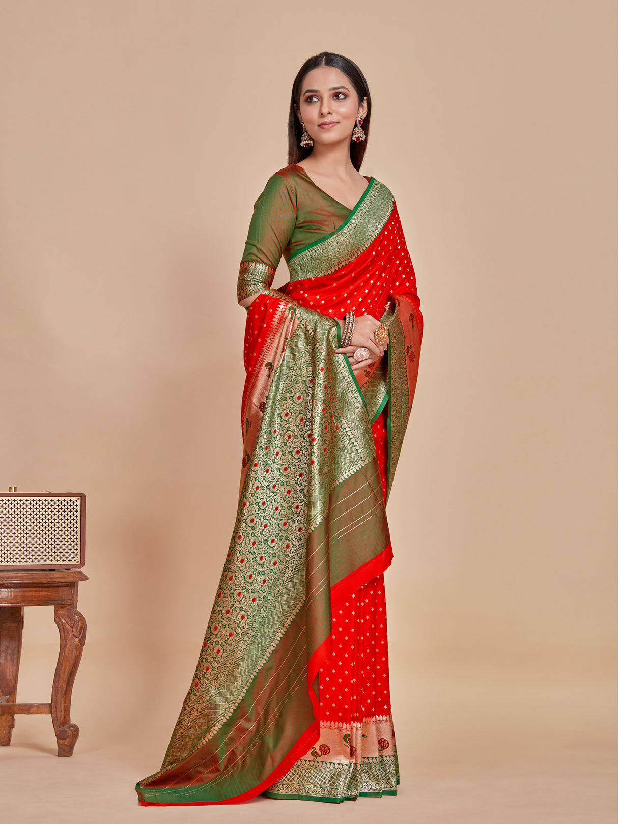 Mimosa Women's Woven Design Paithani Style Art Silk Saree With Blouse Piece : SA00001350REDFREE