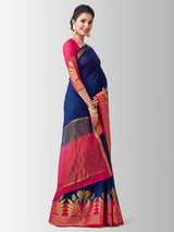 Mimosa Womens Linen Saree Kanjivaram style Navy Blue Color