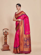 Mimosa Women's Woven Design Kanjivaram Style Art Silk Saree With Blouse Piece : SA00001377RNFREE