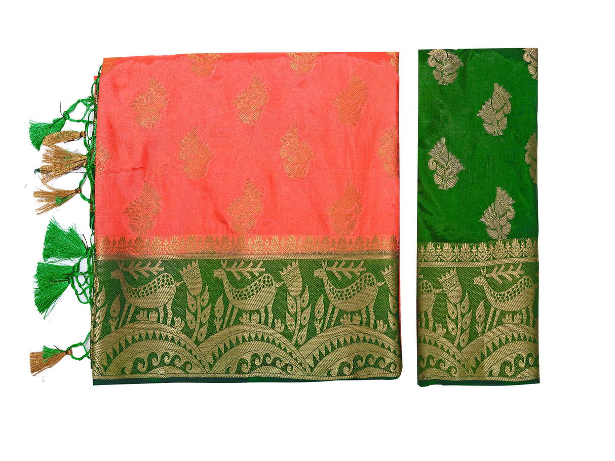 Mimosa Womens Art Silk Saree Kanjivaram Peach Color