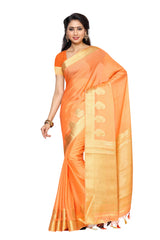 Mimosa Womens Crepe Saree Mysore Silk style Peach Color