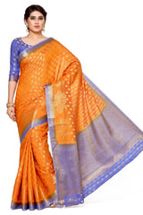 Mimosa Womens Art Silk Saree Kanjivaram Orange Color