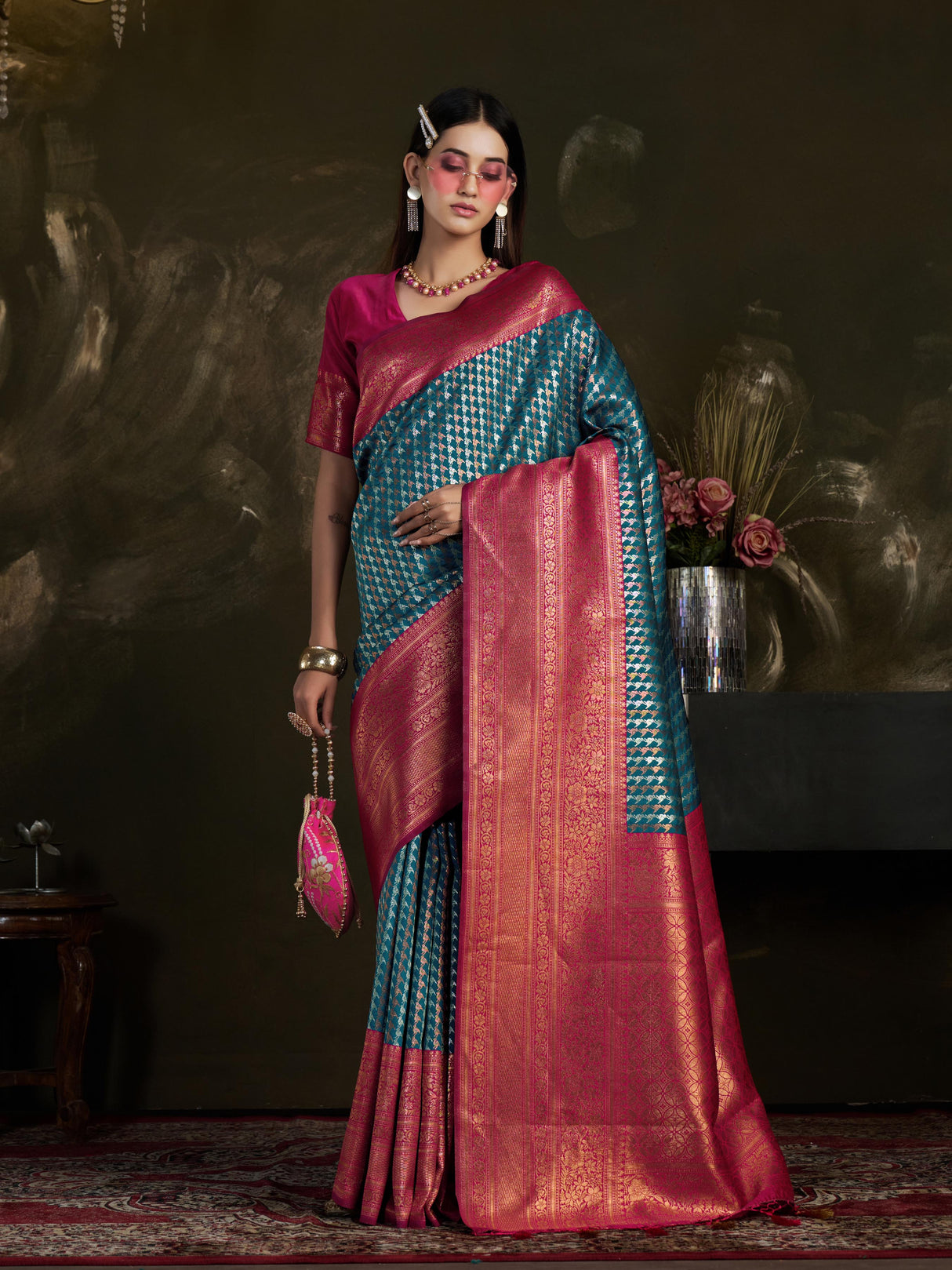 Mimosa Women's Woven Design Kanjivaram Art Silk Saree With Blouse Piece : SA0000907IB