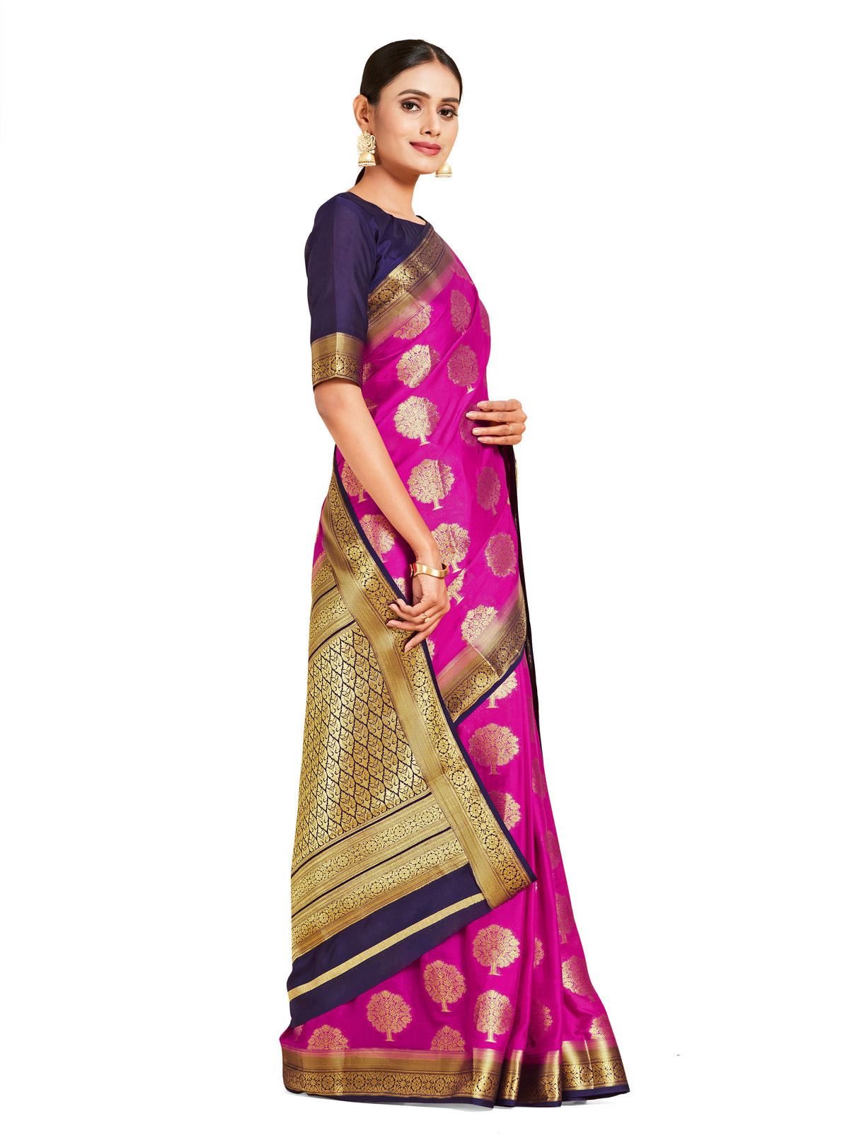 Mimosa Womens Crepe Saree Mysore Silk Rani Color