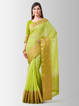 Mimosa Womens Linen Saree Kanjivaram style Pista Color