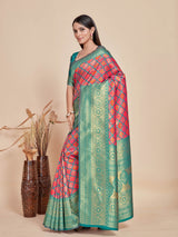 Mimosa Women's Woven Design Patola Style Art Silk Saree With Blouse Piece : SA00001345PNKFREE