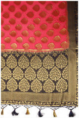 Mimosa Womens Crepe Saree Mysore Silk Strawberry Color