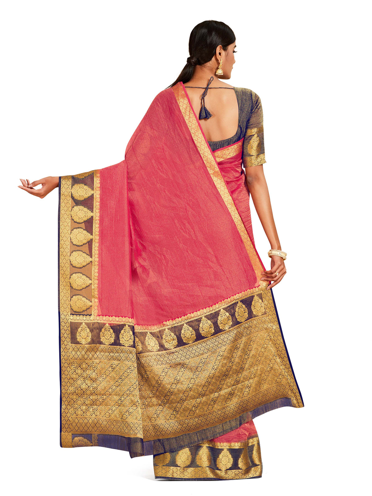 Mimosa Womens Art Silk Saree Kanjivaram style Strawberry Color