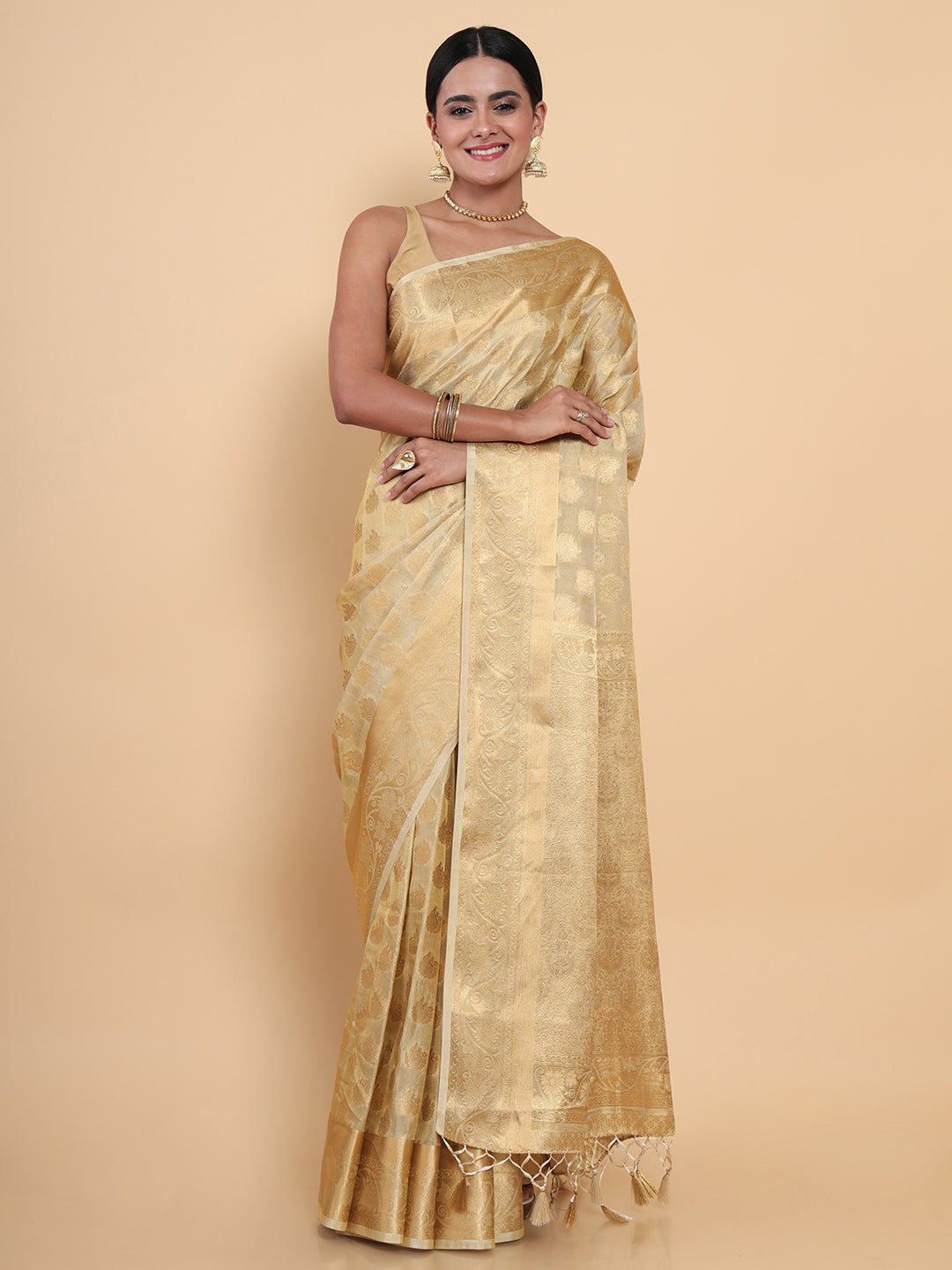 Mimosa Womens Art Silk Saree Kasavu Cream Color