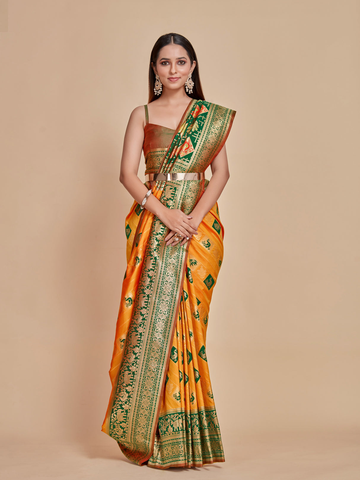 Mimosa Women's Woven Design Kanjivaram Style Art Silk Saree With Blouse Piece : SA00001380MSFREE