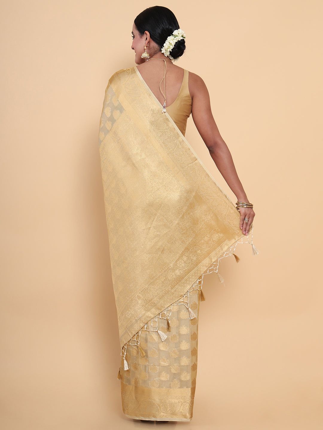 Mimosa Womens Art Silk Saree Kasavu Cream Color