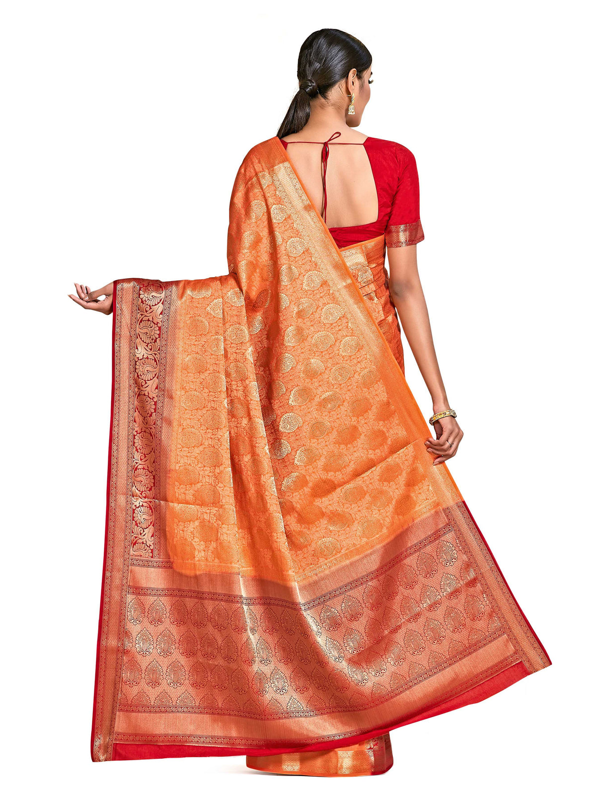 Mimosa Womens Art Silk Saree Kanjivaram Peach Color