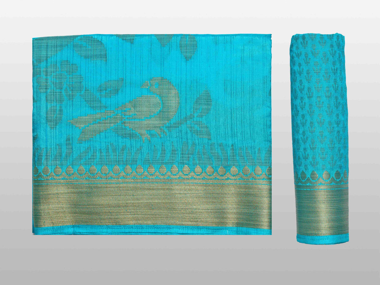 Mimosa Womens Art Silk Saree Kanjivaram Saffire Color